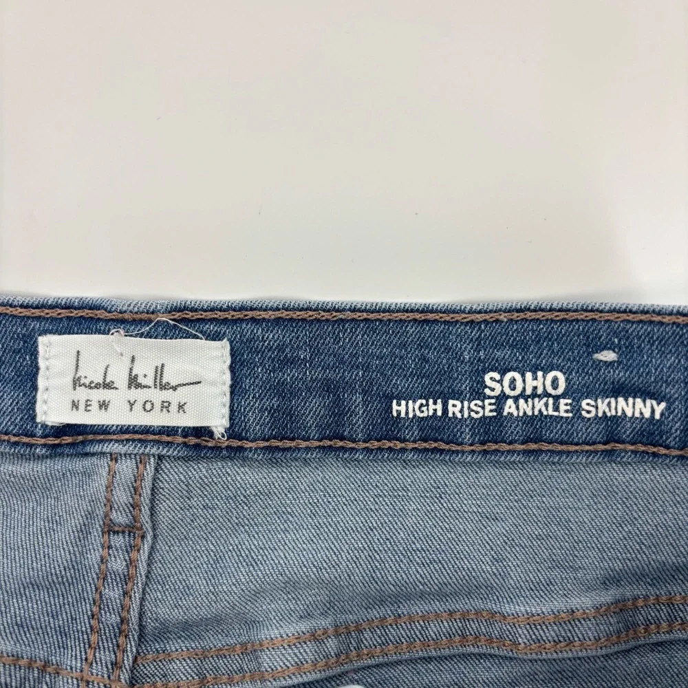 Nicole Miller Soho Jeans Women 8 Blue Distressed‎ High Rise Ankle Skinny Boho